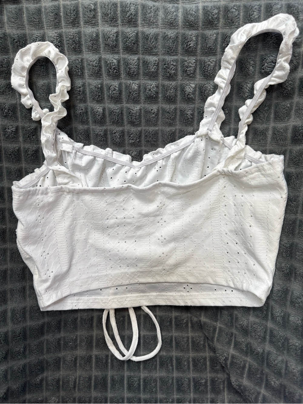 NWOT XL White Eyelet Ruffle Strap Crop Top Shirt Renaissance Wear Summer Casual - Picture 2 of 3